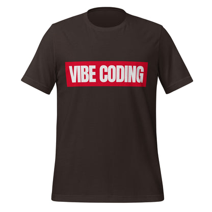 Product mockup photo of the VIBE CODING Sign T Shirt (unisex) Brown / M.