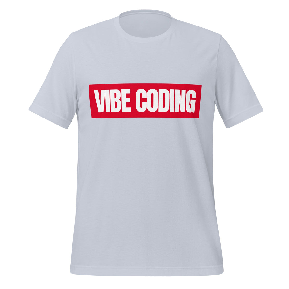 Product mockup photo of the VIBE CODING Sign T Shirt (unisex) Light Blue / M.