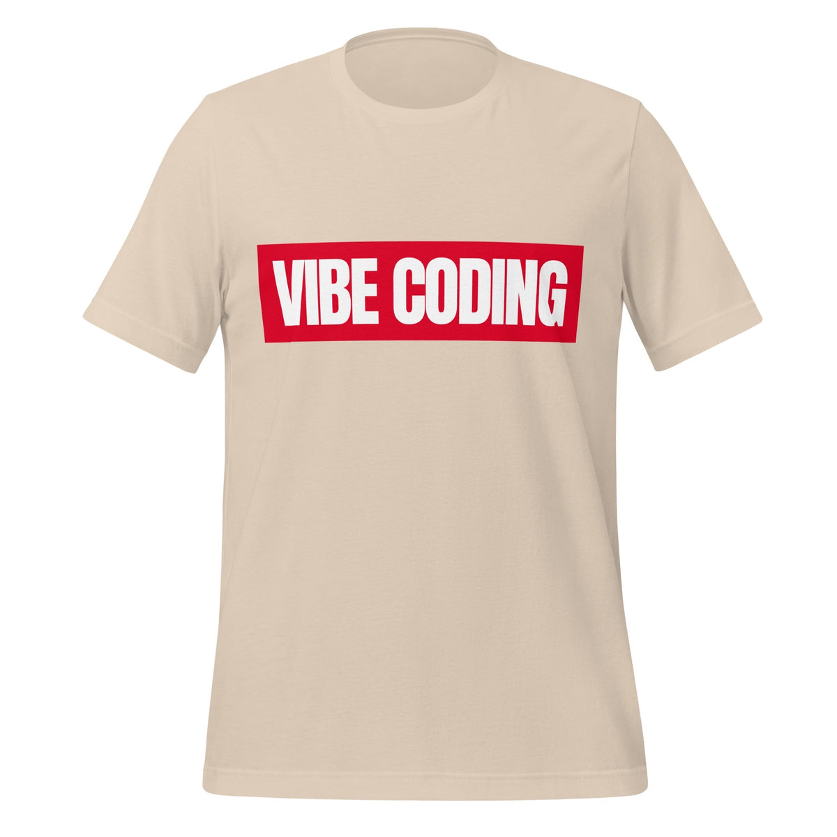 Product mockup photo of the VIBE CODING Sign T Shirt (unisex) Soft Cream / M.