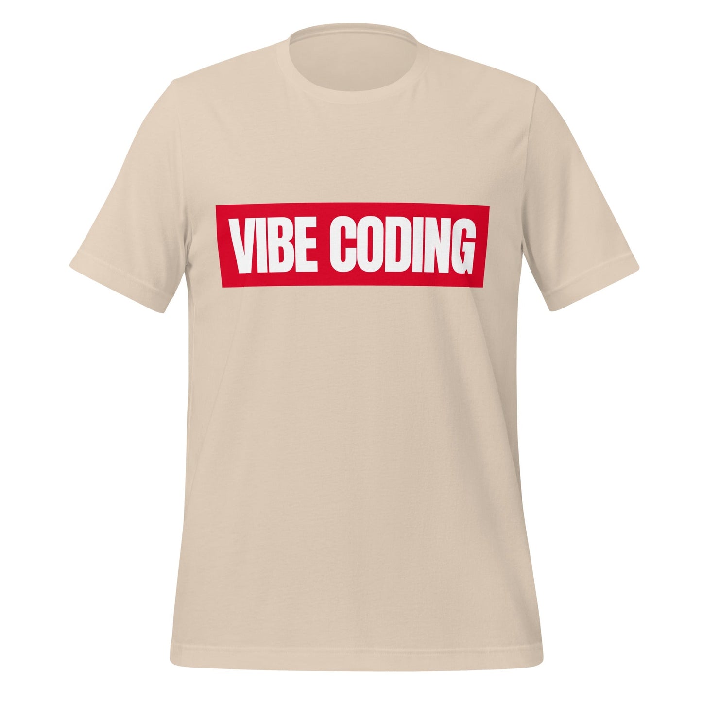 Product mockup photo of the VIBE CODING Sign T Shirt (unisex) Soft Cream / M.