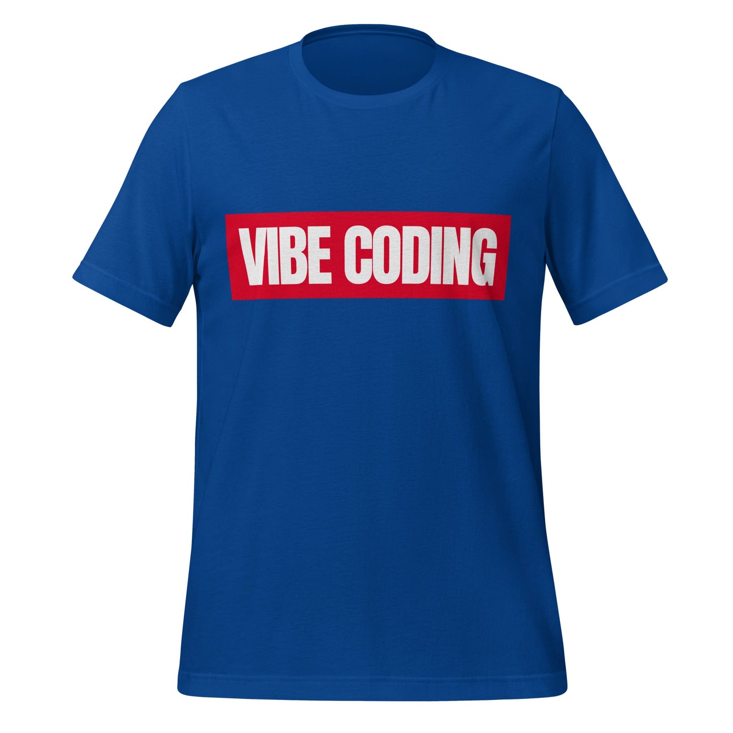 Product mockup photo of the VIBE CODING Sign T Shirt (unisex) True Royal / M.