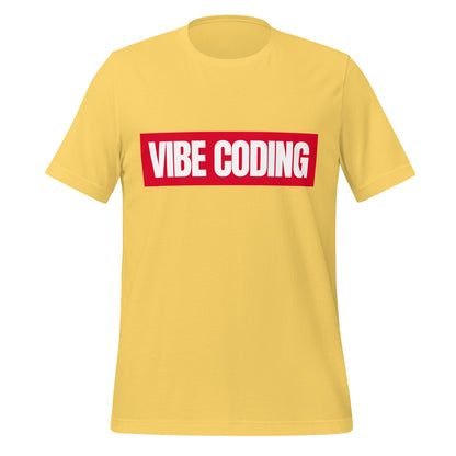 Product mockup photo of the VIBE CODING Sign T Shirt (unisex) Yellow / M.