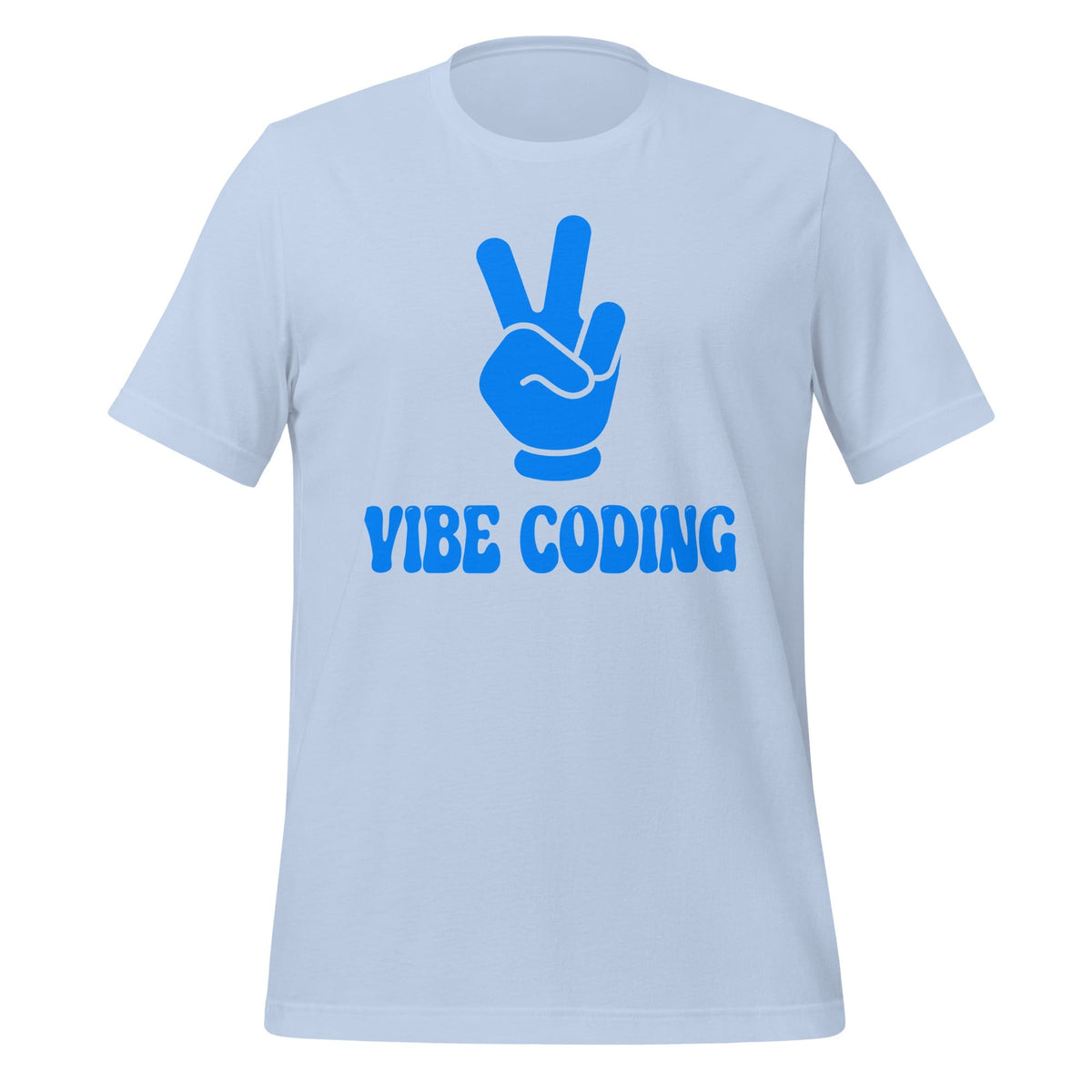 Product mockup photo of the VIBE CODING T Shirt (unisex) Baby Blue / M.