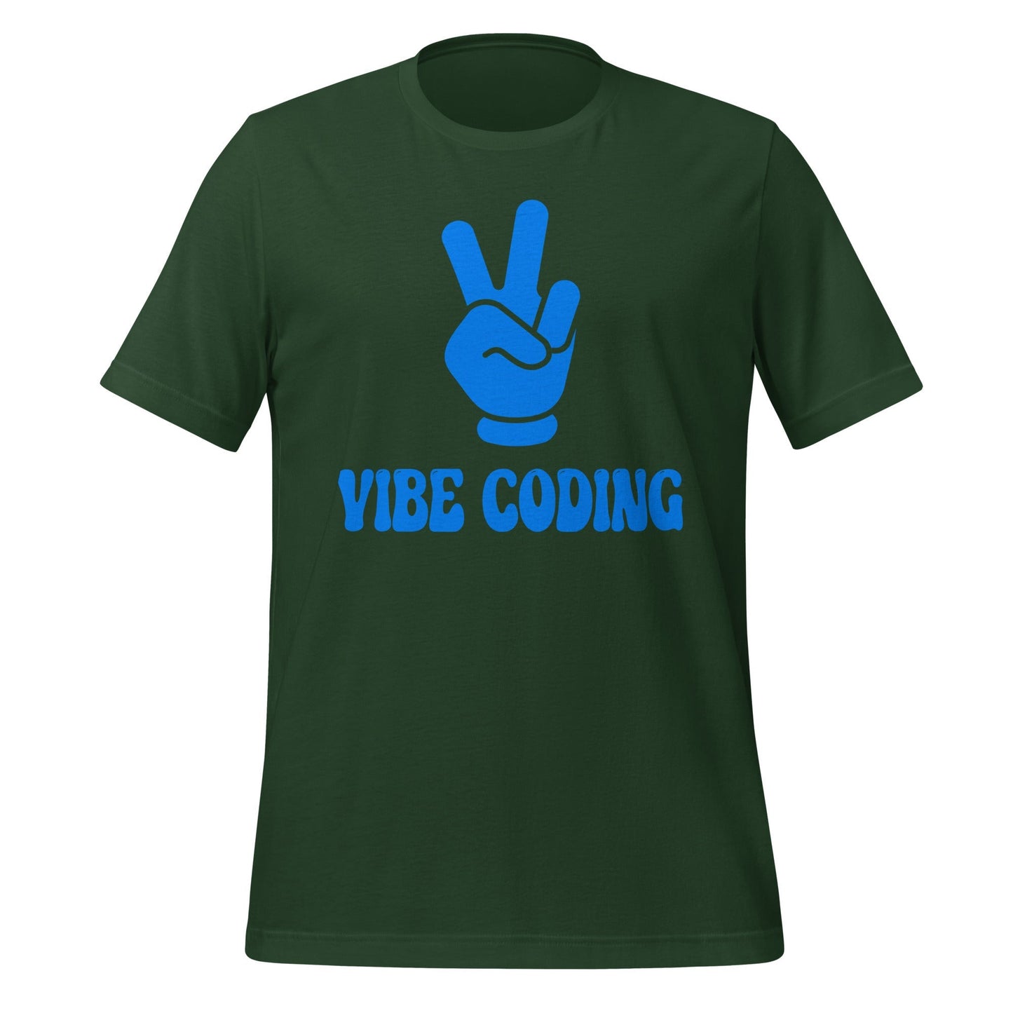 Product mockup photo of the VIBE CODING T Shirt (unisex) Forest / M.