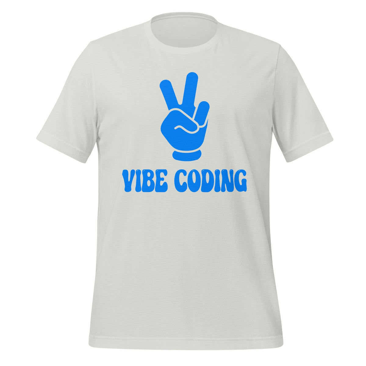 Product mockup photo of the VIBE CODING T Shirt (unisex) Silver / M.
