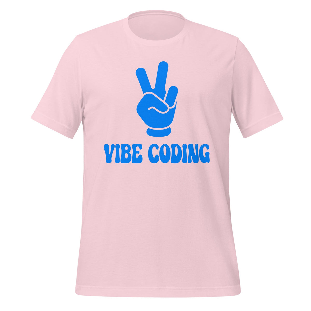 Product mockup photo of the VIBE CODING T Shirt (unisex) Soft Pink / M.