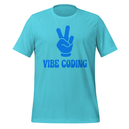 Product mockup photo of the VIBE CODING T Shirt (unisex) Turquoise / M.
