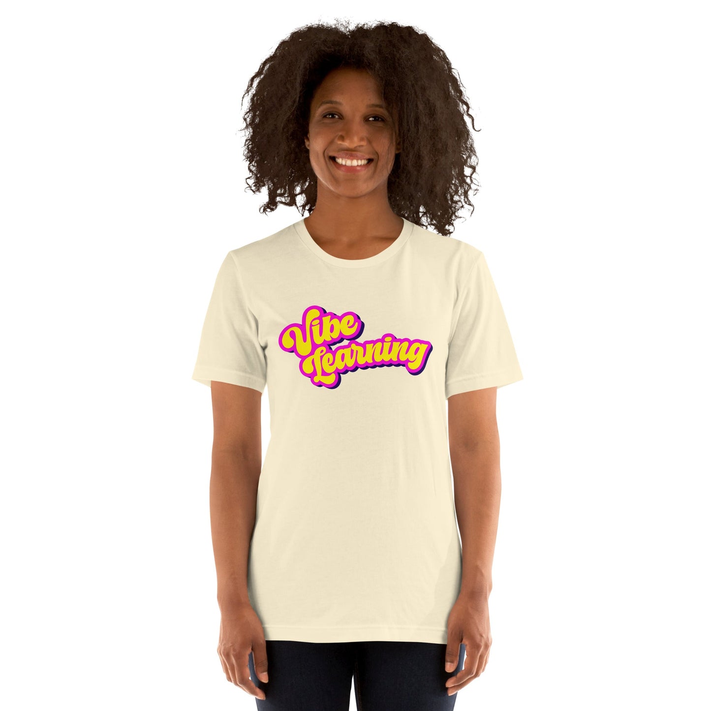 Product mockup photo of the Vibe Learning T Shirt (unisex).