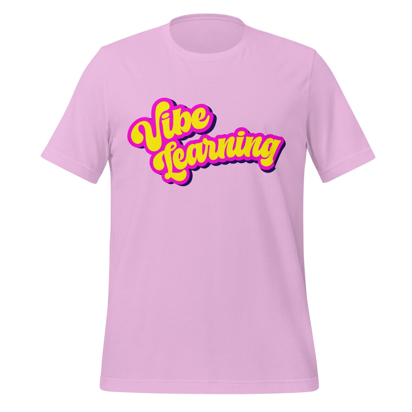 Product mockup photo of the Vibe Learning T Shirt (unisex) Lilac / M.