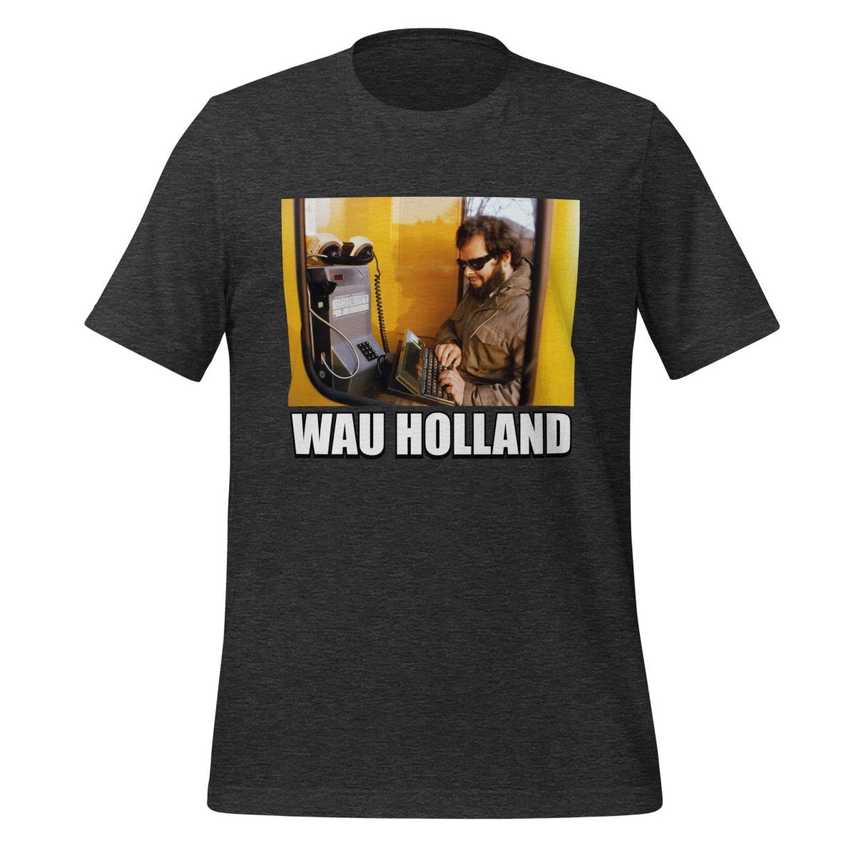 Product mockup photo of the Wau Holland Forever T Shirt (unisex) Dark Grey Heather / M.