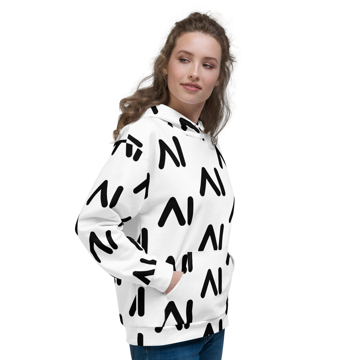 Image of the White AI Logo Hoodie (unisex).