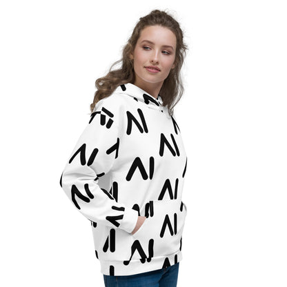 Image of the White AI Logo Hoodie (unisex).