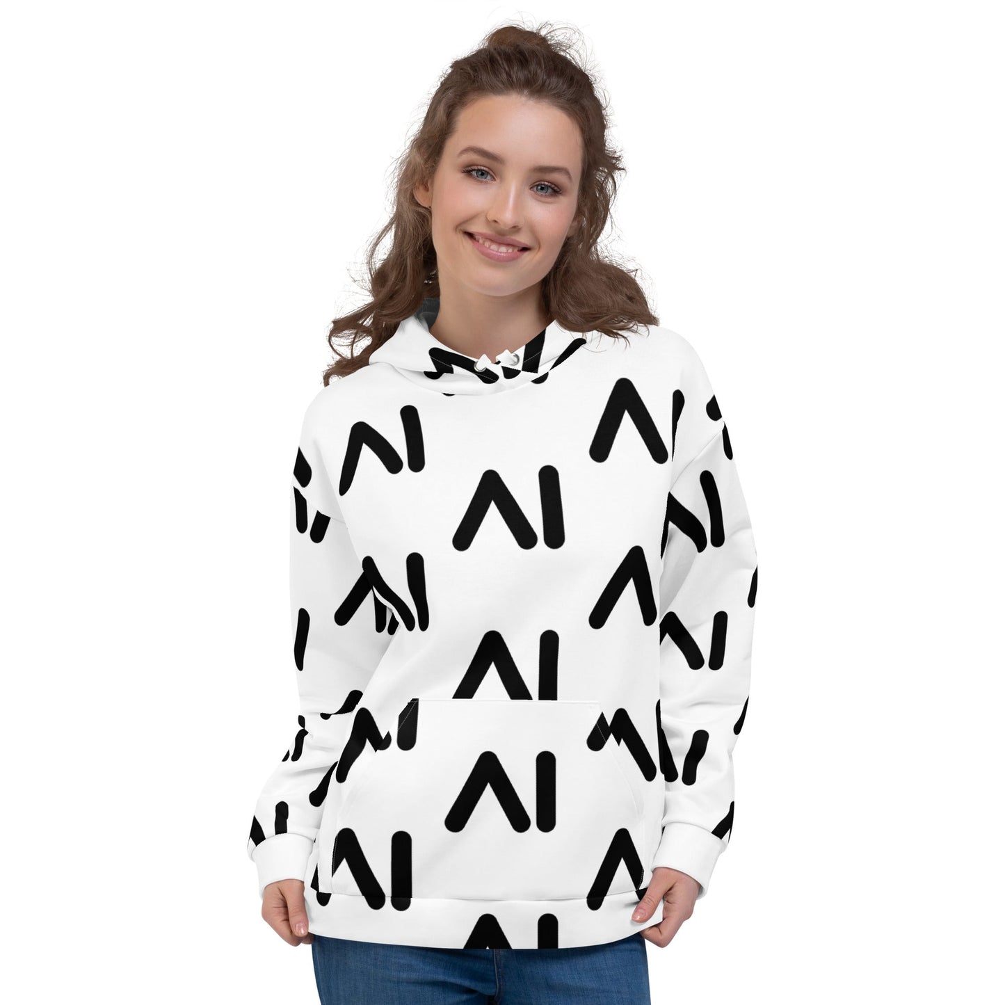 Image of the White AI Logo Hoodie (unisex).