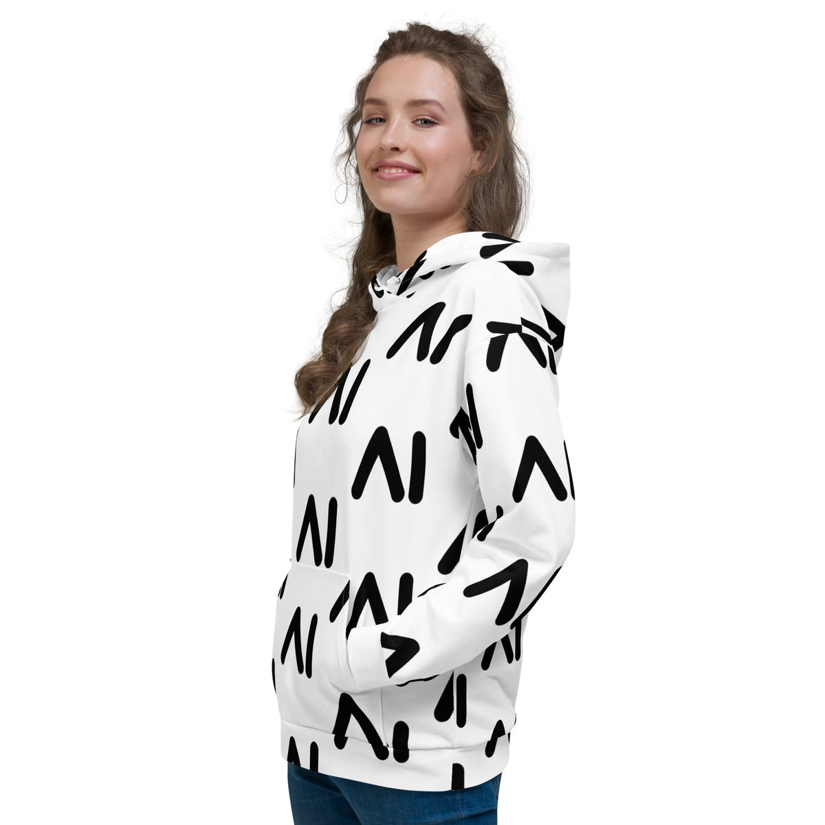 Image of the White AI Logo Hoodie (unisex).