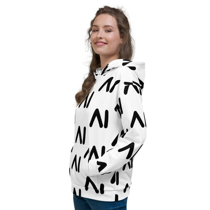 Image of the White AI Logo Hoodie (unisex).