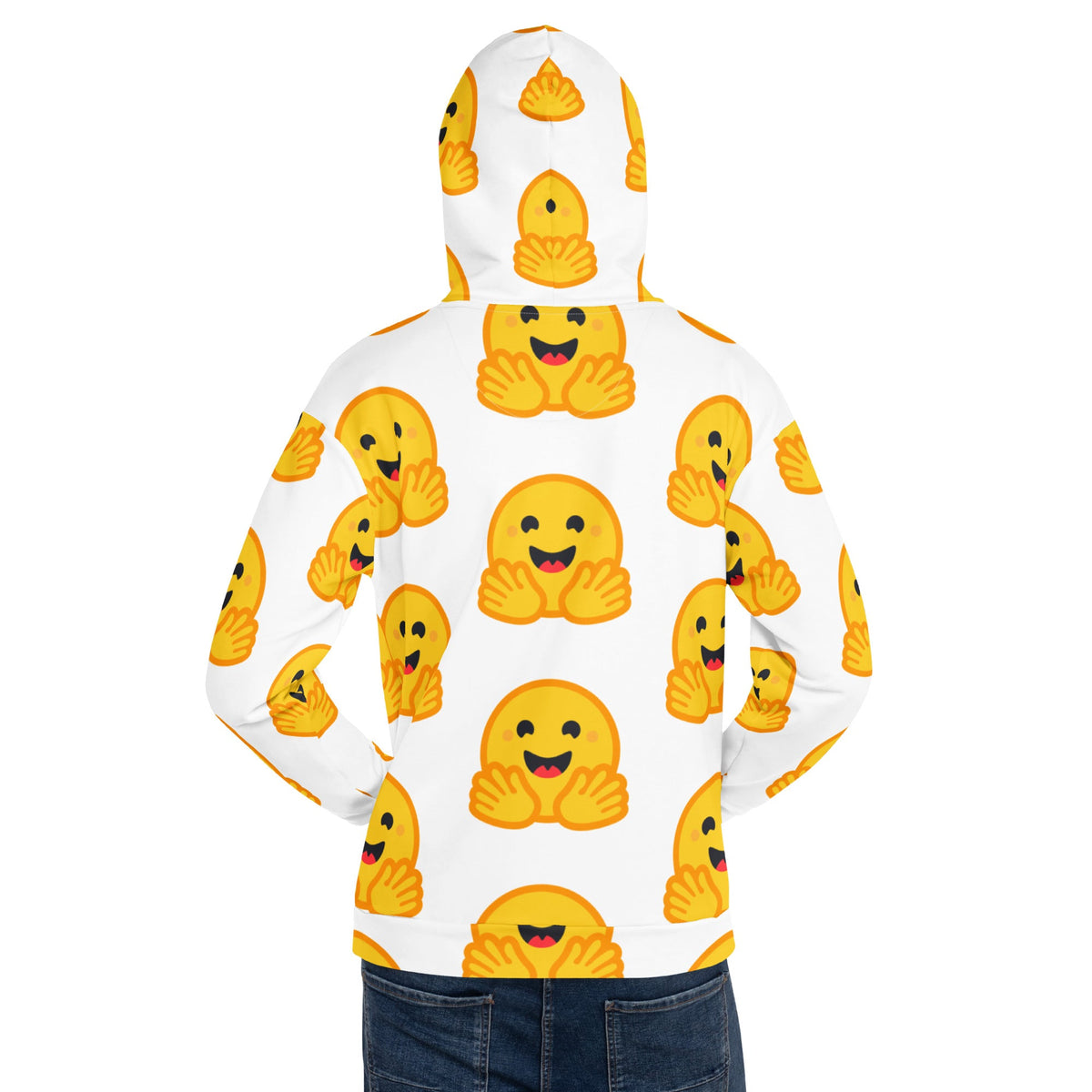 Image of the White Hugging Face Icons Hoodie (unisex).