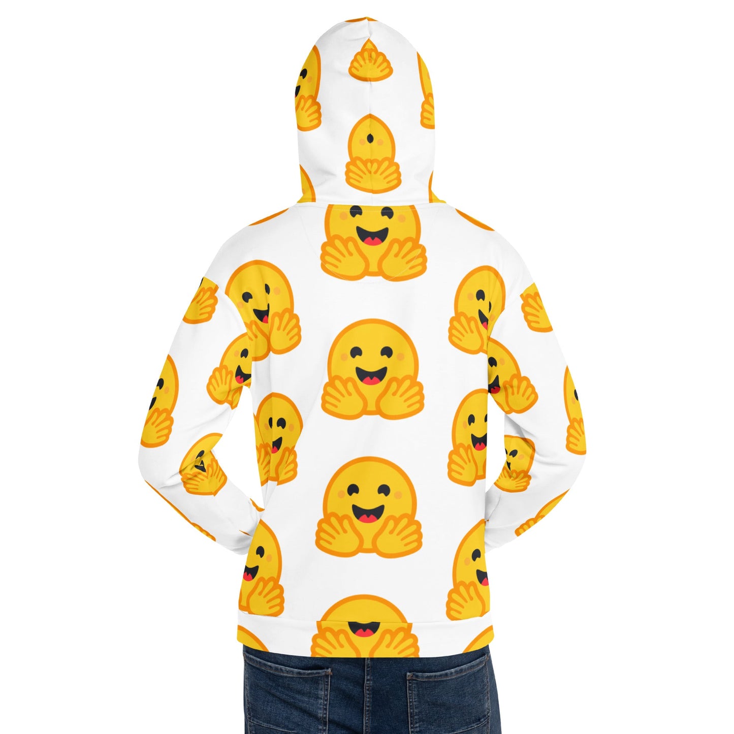 Image of the White Hugging Face Icons Hoodie (unisex).