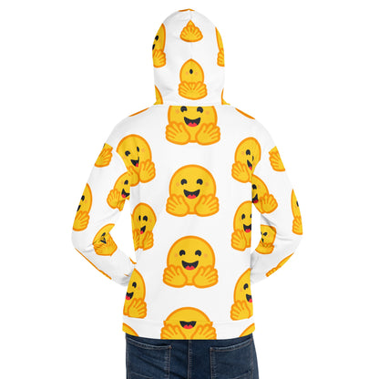 Image of the White Hugging Face Icons Hoodie (unisex).