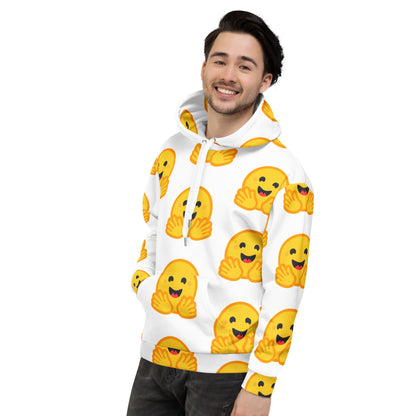 Image of the White Hugging Face Icons Hoodie (unisex).