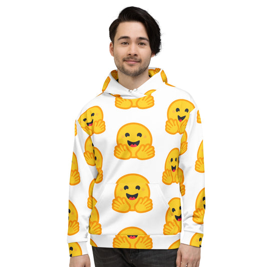 Image of the White Hugging Face Icons Hoodie (unisex).