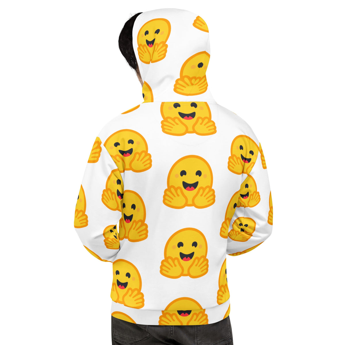 Image of the White Hugging Face Icons Hoodie (unisex).