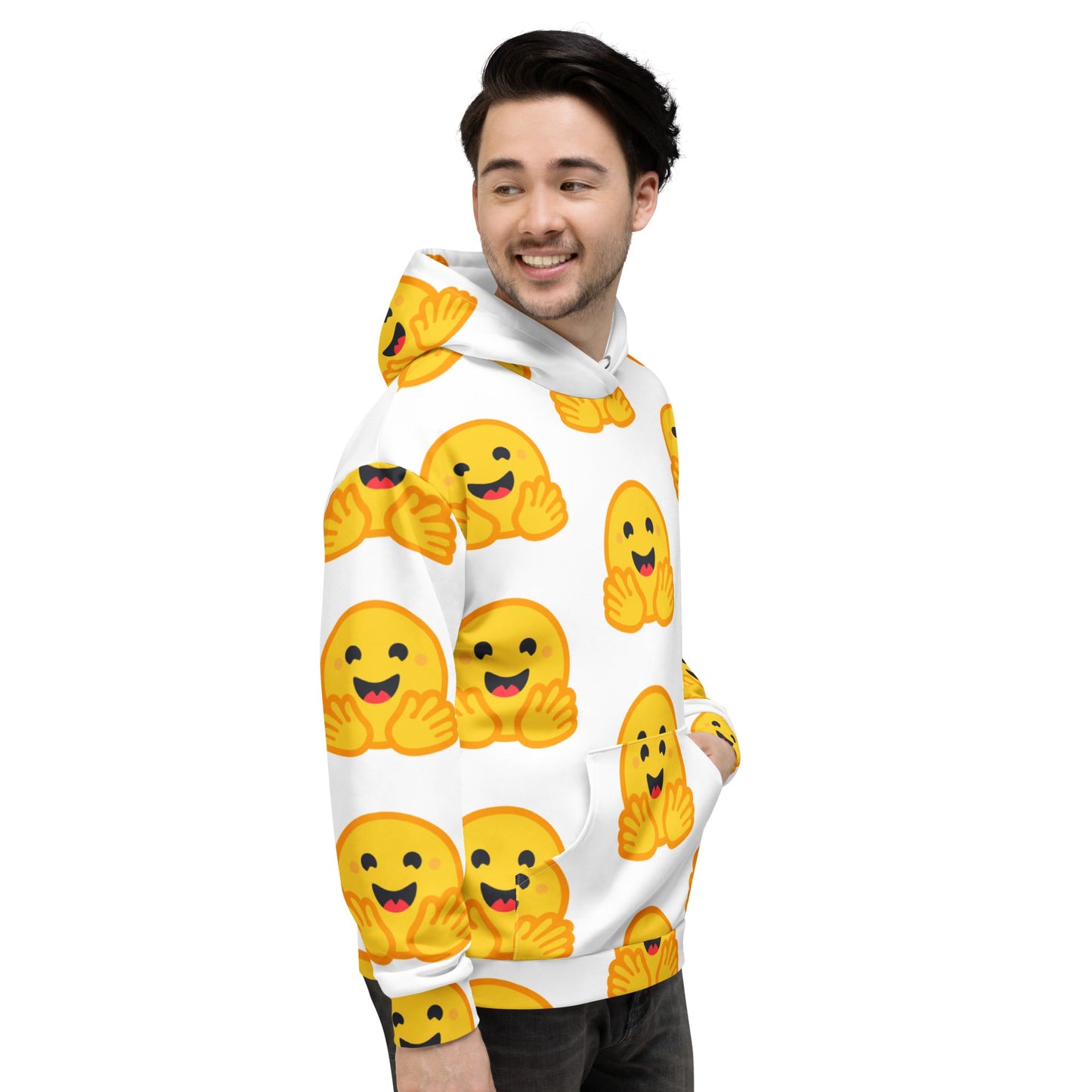 Image of the White Hugging Face Icons Hoodie (unisex).