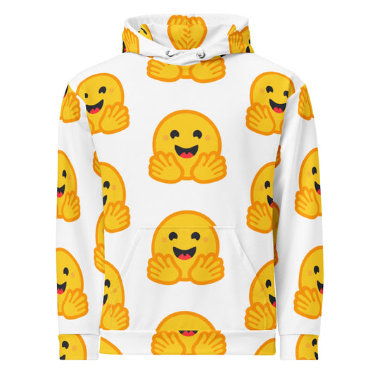 Image of the White Hugging Face Icons Hoodie (unisex) M.