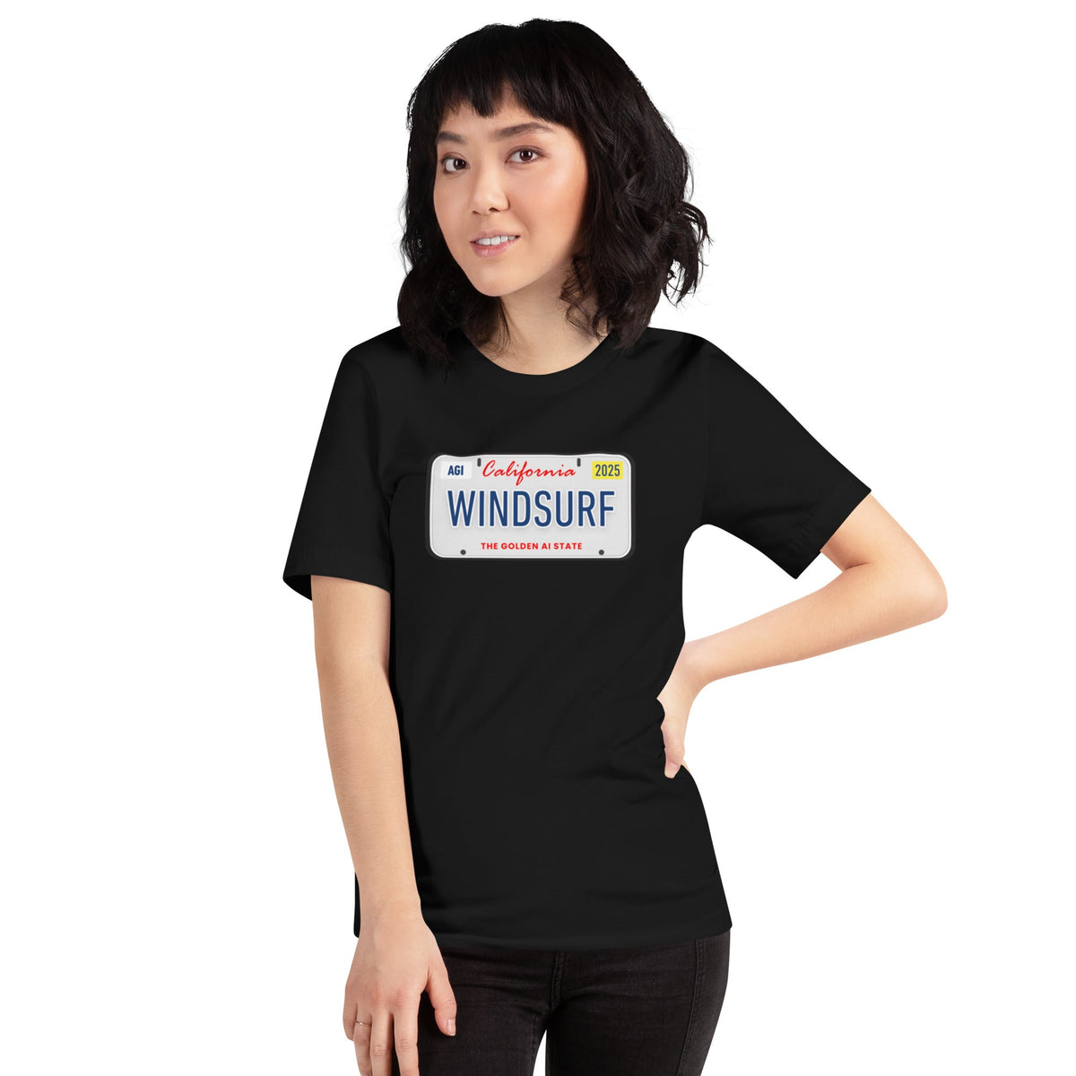 Product mockup photo of the WINDSURF License Plate T Shirt (unisex).