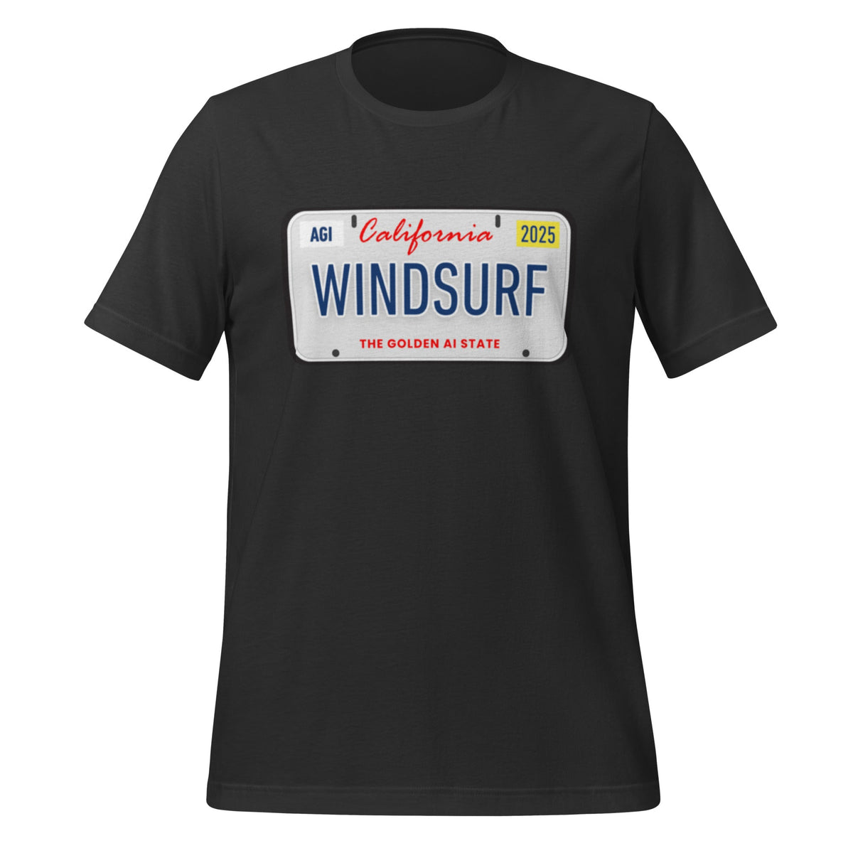 Product mockup photo of the WINDSURF License Plate T Shirt (unisex) Dark Grey / M.