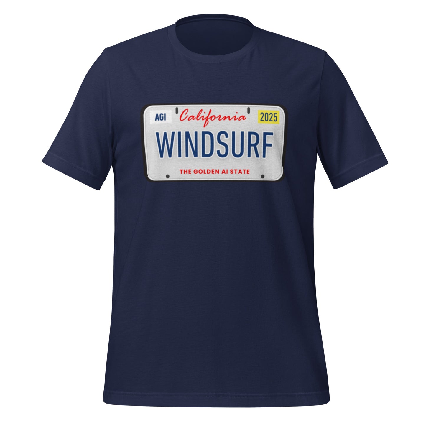 Product mockup photo of the WINDSURF License Plate T Shirt (unisex) Navy / M.