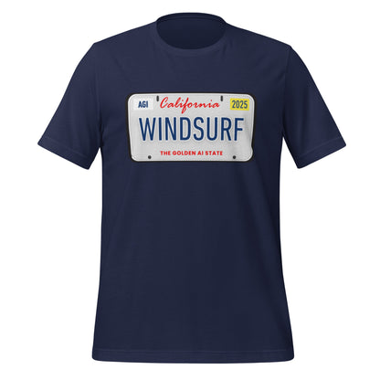 Product mockup photo of the WINDSURF License Plate T Shirt (unisex) Navy / M.