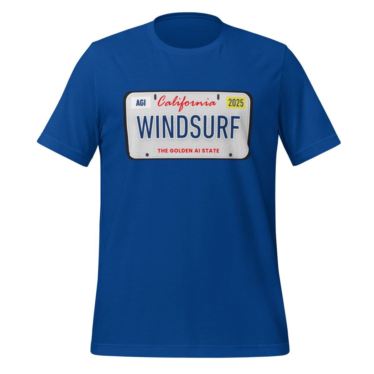 Product mockup photo of the WINDSURF License Plate T Shirt (unisex) True Royal / M.