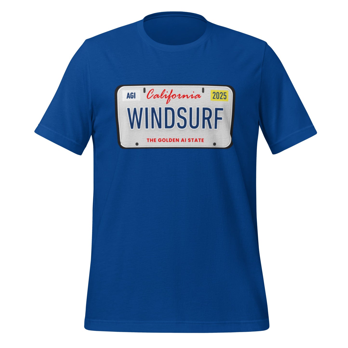 Product mockup photo of the WINDSURF License Plate T Shirt (unisex) True Royal / M.