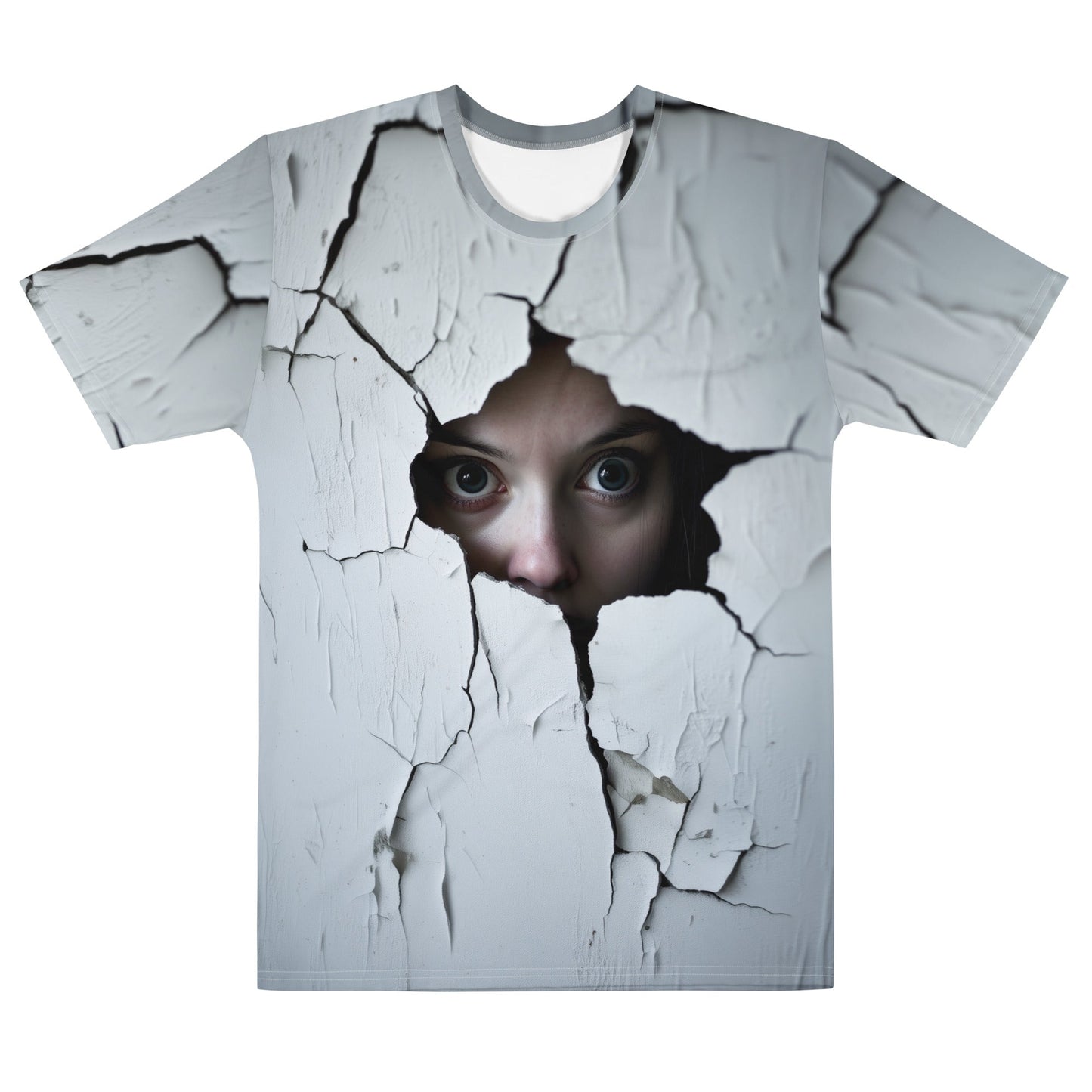Product mockup photo of the Woman Spying on You T Shirt 2 (men) M.