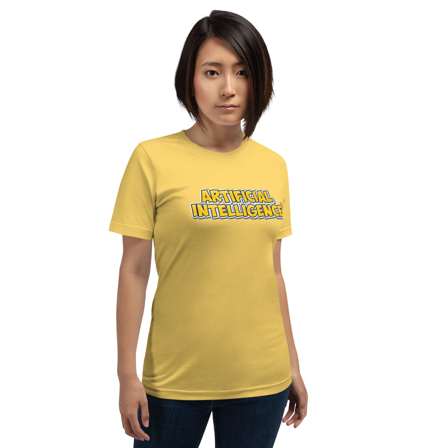 Image of the Yellow Comic Artificial Intelligence T-Shirt (unisex).
