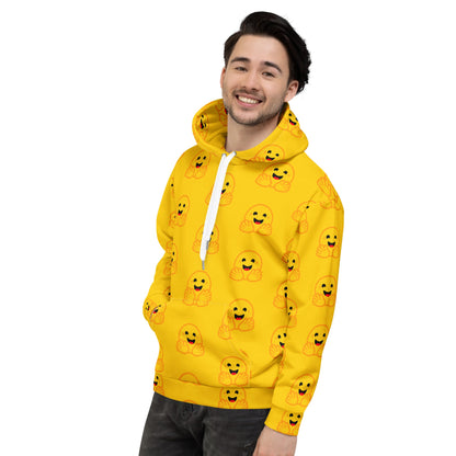 Image of the Yellow Hugging Face Icons Hoodie (unisex).