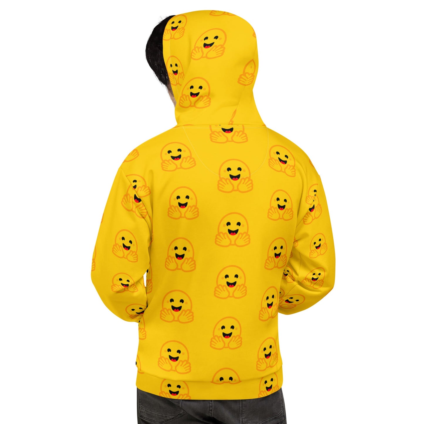 Image of the Yellow Hugging Face Icons Hoodie (unisex).