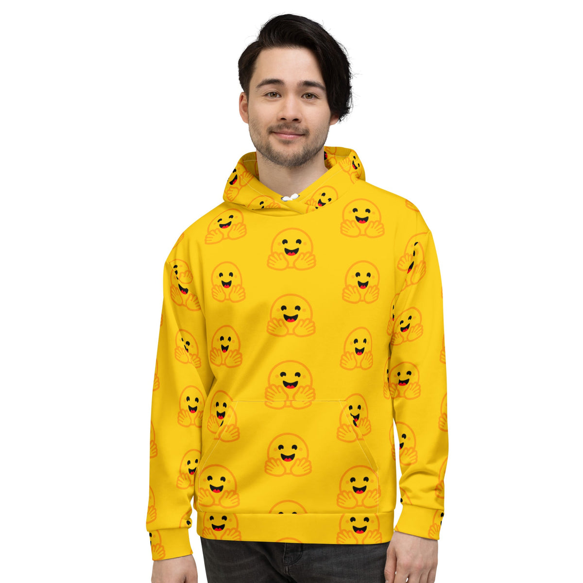 Image of the Yellow Hugging Face Icons Hoodie (unisex).