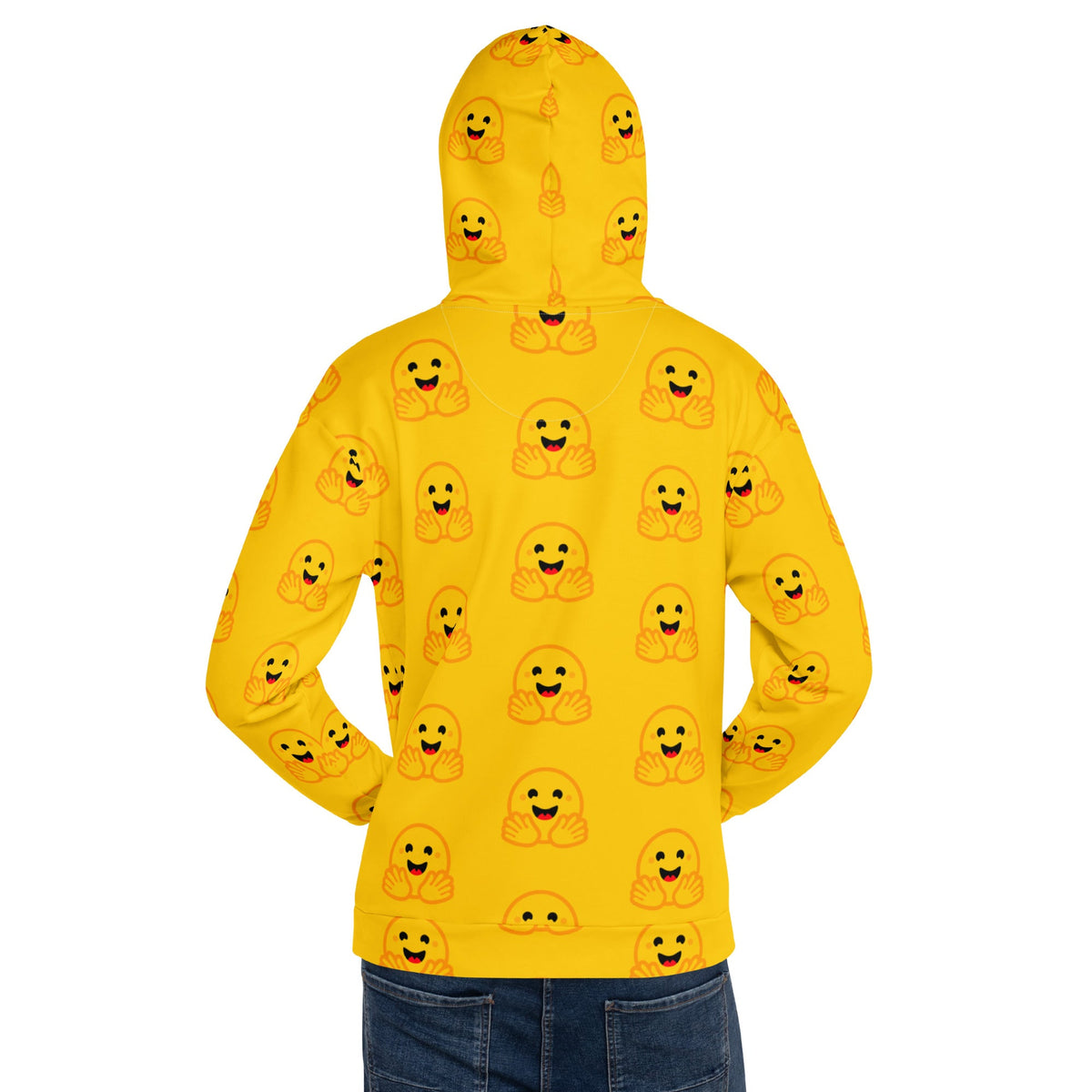 Image of the Yellow Hugging Face Icons Hoodie (unisex).