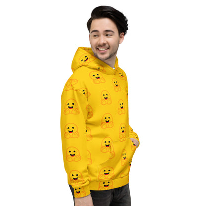 Image of the Yellow Hugging Face Icons Hoodie (unisex).