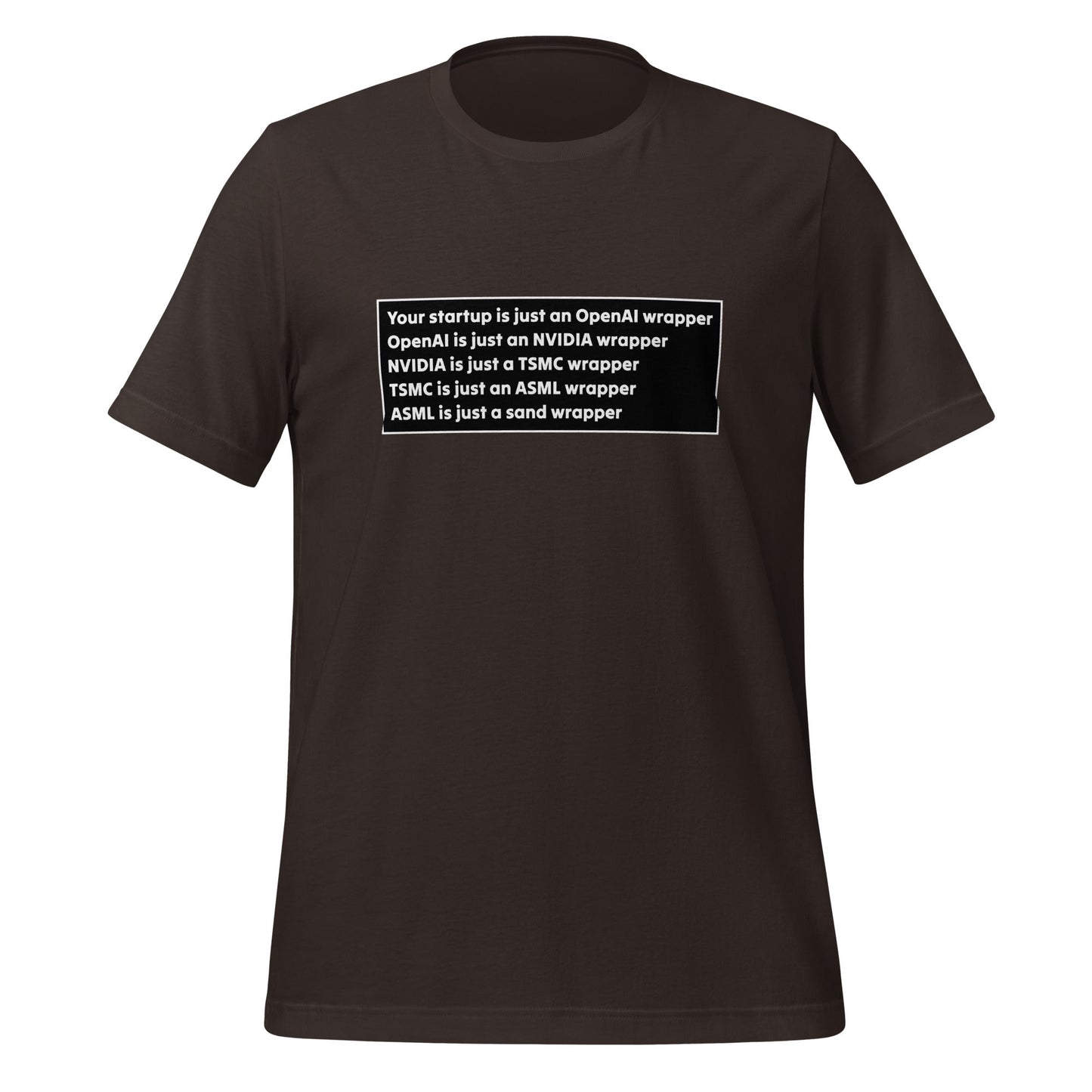Image of the Your Startup is Just a Wrapper T-Shirt 2 (unisex) Brown / M.