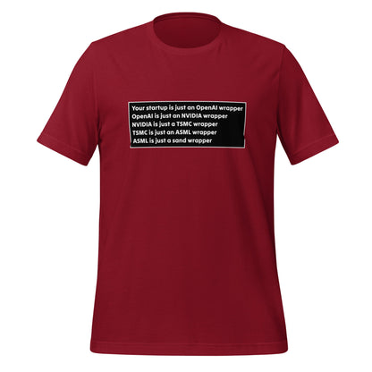 Image of the Your Startup is Just a Wrapper T-Shirt 2 (unisex) Cardinal / M.